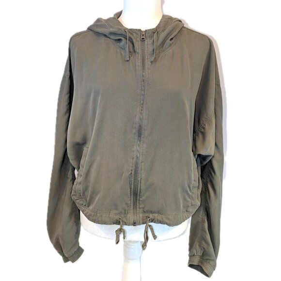 Abercrombie & Fitch | Olive Green Lightweight Crop Hooded Utility Jacket Large - Picture 2 of 15